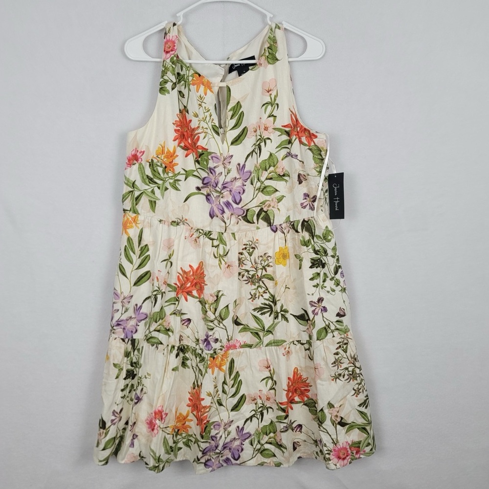 NWT Jessica Howard Sz 14 Floral Print Sleeveless Flowy Dress Linen